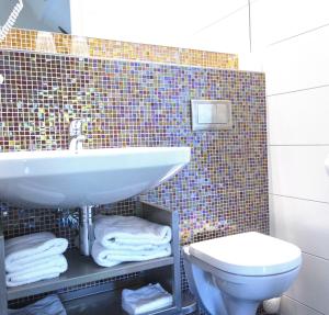 a bathroom with a sink and a toilet at De Woeste Wieven op Erve Bonkert in Diepenheim +16 photos