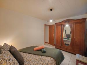 a bedroom with a bed and a dresser and a mirror at La Fontaine- Douceur, Centre Historique et Charme in Plombières-les-Bains