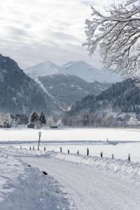 a snow covered field with mountains in the background at Kurapotheke in Bad Hofgastein
