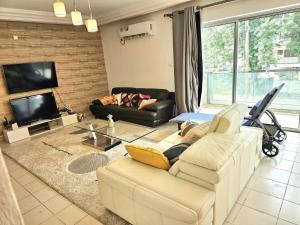 a living room with a couch and a tv at A2G Apartments in Douala +5 photos