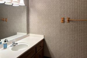 a bathroom with a sink and a mirror at Pine Hill Hideaway in Stateline +14 photos