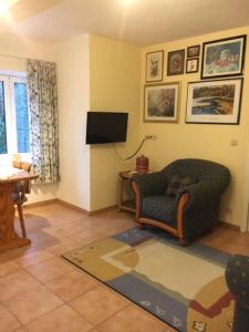 迪尔森-斯托科姆Tweekamer Apartement的带椅子和电视的客厅