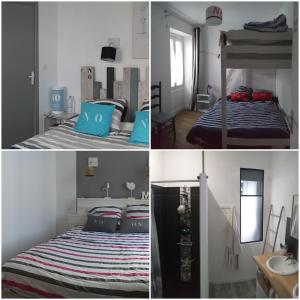 four different pictures of a bedroom with a bed at Maison 6 personnes in Barbâtre