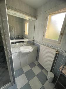 un bagno con lavandino e specchio di Le Lou Secadou a Saint-André-dʼAllas