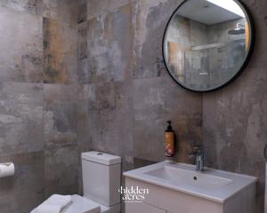 a bathroom with a sink and a mirror at Hidden Acres-Deluxe Double Room in Malahide