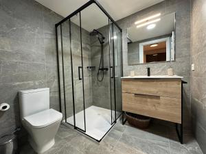 a bathroom with a shower and a toilet and a sink at Villmor - B11 - Pichirillo in Benasque +23 photos