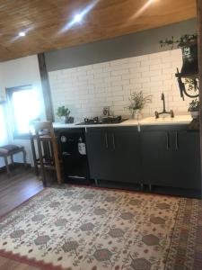 a kitchen with a sink and a counter top at Cabina & Tinaja con vista al Rio Maipo in Pirque +36 photos