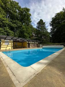 a large blue swimming pool with a gazebo at ELYSIA Nature & Spa in Boersch