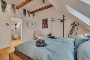 a bedroom with two beds in a attic at Novita apartment 2 - central - balcony - mountain views in Bad Harzburg