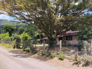 een huis met een boom naast een onverharde weg bij Sítio Herman Natureza Viva in Rolante