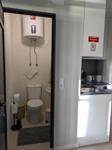 un bagno con un water e un lavandino di Monte Gordo Accommodation a Ribeira Brava Altre 35 foto