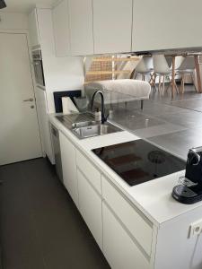 a kitchen with a sink and a counter top at Zanderover in Koksijde