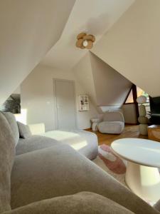 扎科帕内Apartamenty Gubałówka的一间带两张床和天花板的客厅 更多82张照片