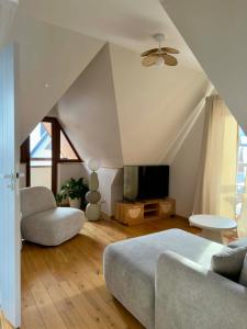 扎科帕内Apartamenty Gubałówka的客厅里有一张沙发和一台电视