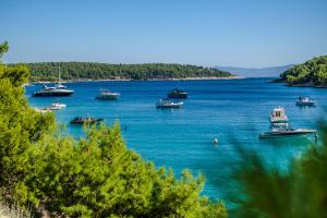 a group of boats in a large body of water at Luxury Villa Kate - in Lucice Bay with turquoise sea, Amazing Seaviews, and Heated Pool in Milna