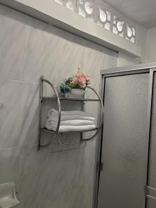 a towel rack on the wall of a bathroom at Art House Getsemaní in Cartagena de Indias