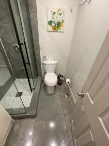 a bathroom with a toilet and a shower at Central Downtown New Year Stay- Self Checkin & Free Wifi in Toronto