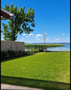 IHB-Inter House of Balaton في زاماردي: ساحة عشبية مع بحيرة في الخلفية