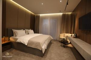 a bedroom with a large bed and a television at Resort Anes Drinit in Peje