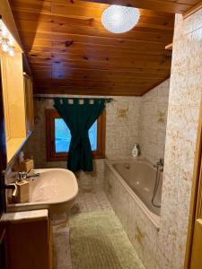 un baño con lavabo y bañera en Accogliente attico vista Dolomiti, en Vodo Cadore