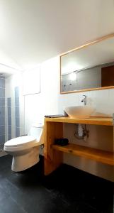 迈滕西约Cabaña El Hibisco的带马桶和水槽的浴室