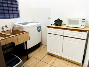 a kitchen with a sink and a microwave at Alto Cruz Executive Loft in Turrialba