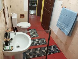 een badkamer met een wastafel en een toilet bij Recanto ceu azul in São Pedro
