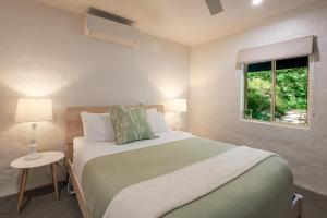 克莱尔Donnybrook Cottages - Hutt River的一间卧室，配有一张大床和一扇窗户。