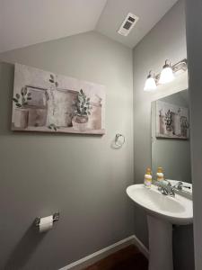 ein Badezimmer mit Waschbecken und Spiegel in der Unterkunft 2BR Townhome in Valdosta Private Convenient Spacious in Valdosta