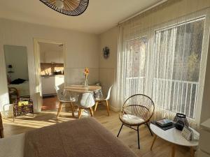 Χώρος καθιστικού στο Grand studio lumineux avec balcon et WiFi, résidence avec piscine - FR-1-555-122