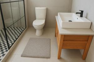 a bathroom with a toilet and a sink and a shower at PinotageLuxuryCollection 14 Bastmolen in Stellenbosch