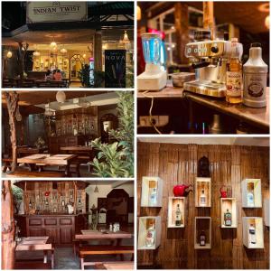a collage of photos of a bar and a restaurant at Prime Time Hotel in Unawatuna