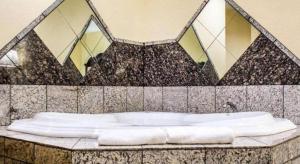 ein Badezimmer mit Badewanne und einer Spiegelwand in der Unterkunft Econo Lodge Inn & Suites North Syracuse Airport in North Syracuse + 65 Fotos