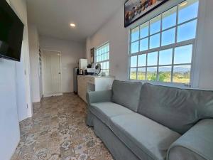 Ban Thamสะพรั่งกลางขุนเขา - Saprung on the mountain的带沙发和大窗户的客厅