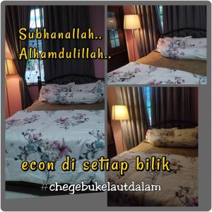 a bedroom with a bed with flowers on it at Chegebu Homestay in Kampong Beringin