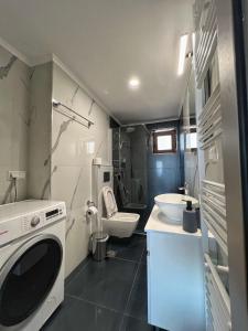 a small bathroom with a toilet and a washing machine at Endless View 2 in Mythimna