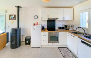 Maison Au Coeur De La Vendée في La Jonchère: مطبخ بدولاب بيضاء وموقد