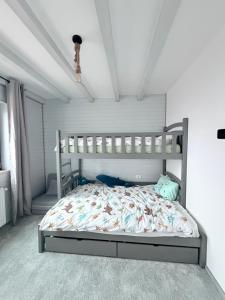 a bedroom with a bed with a bunk bed at SweetNest in Gurahonţ