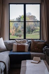 Nottingham RoadHemyock Farm Moon Cottage的带沙发和大窗户的客厅