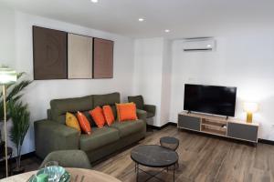 a living room with a couch and a flat screen tv at La Carrera 7 - Baños Árabes - Parking sujeto a disponibilidad in Jaén