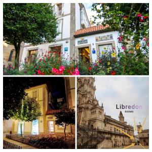 圣地亚哥－德孔波斯特拉Libredón Rooms的建筑物和花卉图案的拼贴