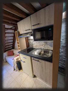 a small kitchen with a sink and a microwave at Le Mas des Condamines in Canet +3 photos