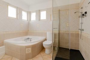 un bagno con wc, lavandino e doccia di Villa Amistad - Chambre Tilleul - centre - parking - jardin - logement partagé - a Mont-de-Marsan Altre 8 foto