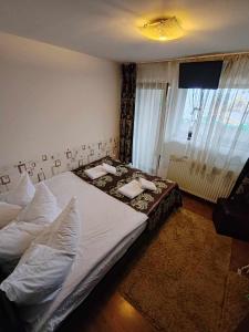 a bedroom with a bed and a window at Casa Alex in Topliţa
