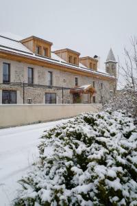 un arbusto cubierto de nieve frente a un edificio en Hôtel Le Prieuré - Pra Loup 1500, en Pra-Loup