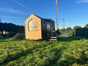 uma pequena casa situada no topo de um campo de grama em Quinta da Runa by Tiny Away em Bagunte