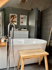 bagno con vasca bianca e tavolo di B&B Het Nijenhuis a Diffelen Altre 21 foto