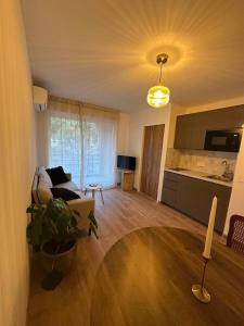 a living room with a couch and a table at Magnifique appartement à 300m des plages à Port Frejus in Fréjus