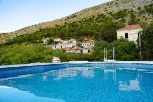a swimming pool in front of a mountain at Villa Mime in Krilo