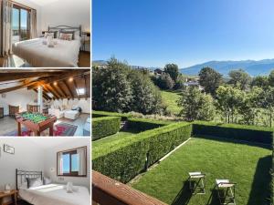 eine Collage mit Bildern eines Schlafzimmers und eines Gartens in der Unterkunft Guils Cal Peiró in Guils de Cerdaña
